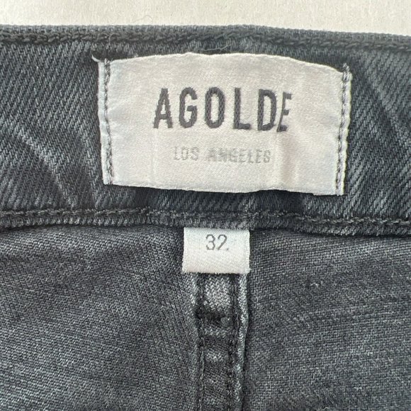 NEW AGOLDE Jeans Toni Mid Rise Straight Leg Raw Hem in Black Feral Wash Size 32 - Picture 7 of 12